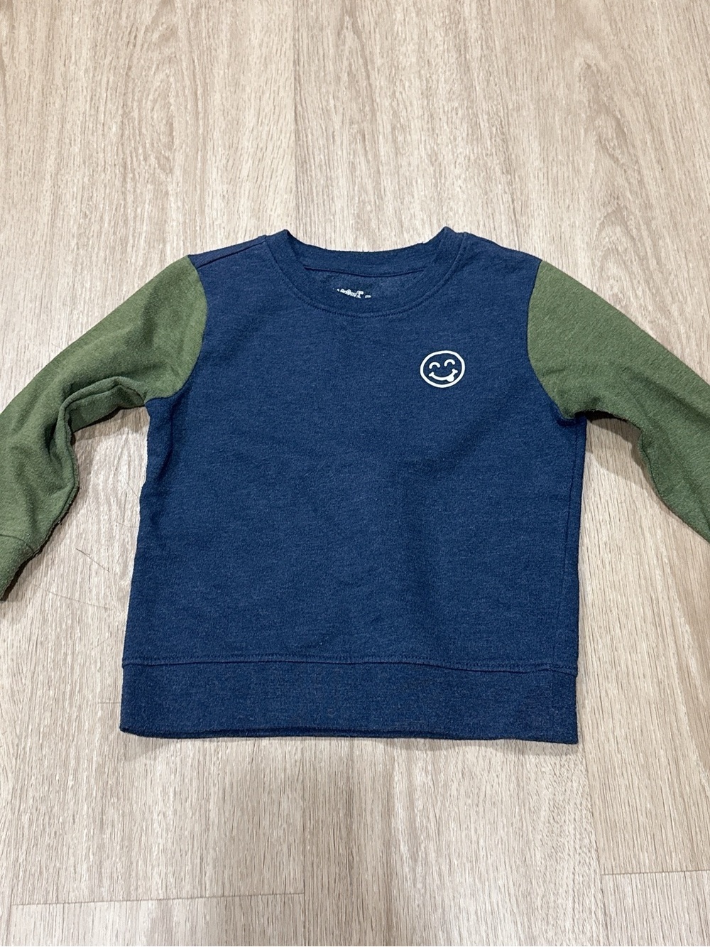 Cat & Jack Navy Crewneck Sweatshirt with Olive Sleeves